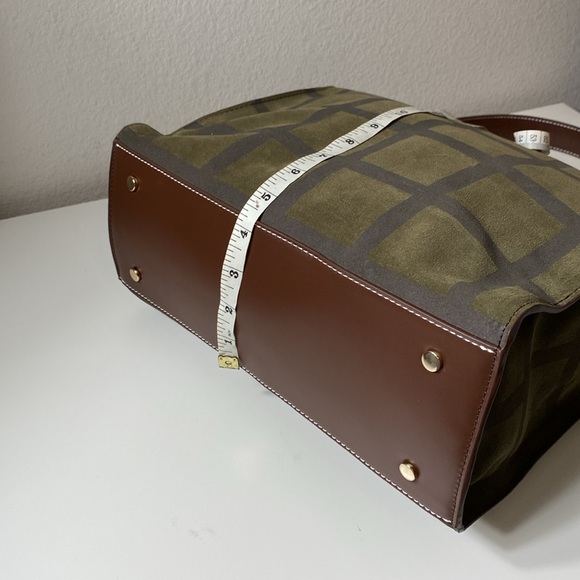 Zara check split suede square 2way satchel/tote green - Picture 11 of 12